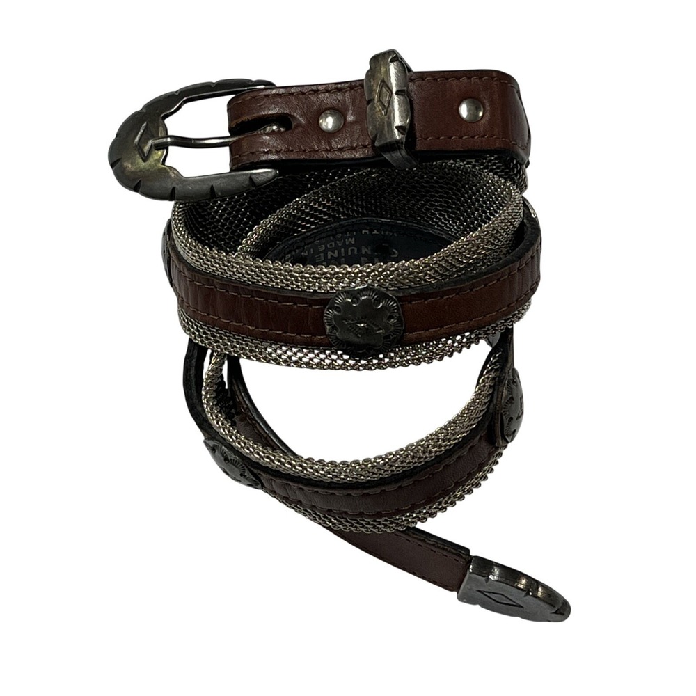 San Marcos Belt Brown Leather Layered Silver Chain Size S Westhern Chic Country